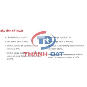 Đặc tính kỹ thuật dây cáp AXV/DATA CADIVI 1 lõi hạ thế 0,6/1KV